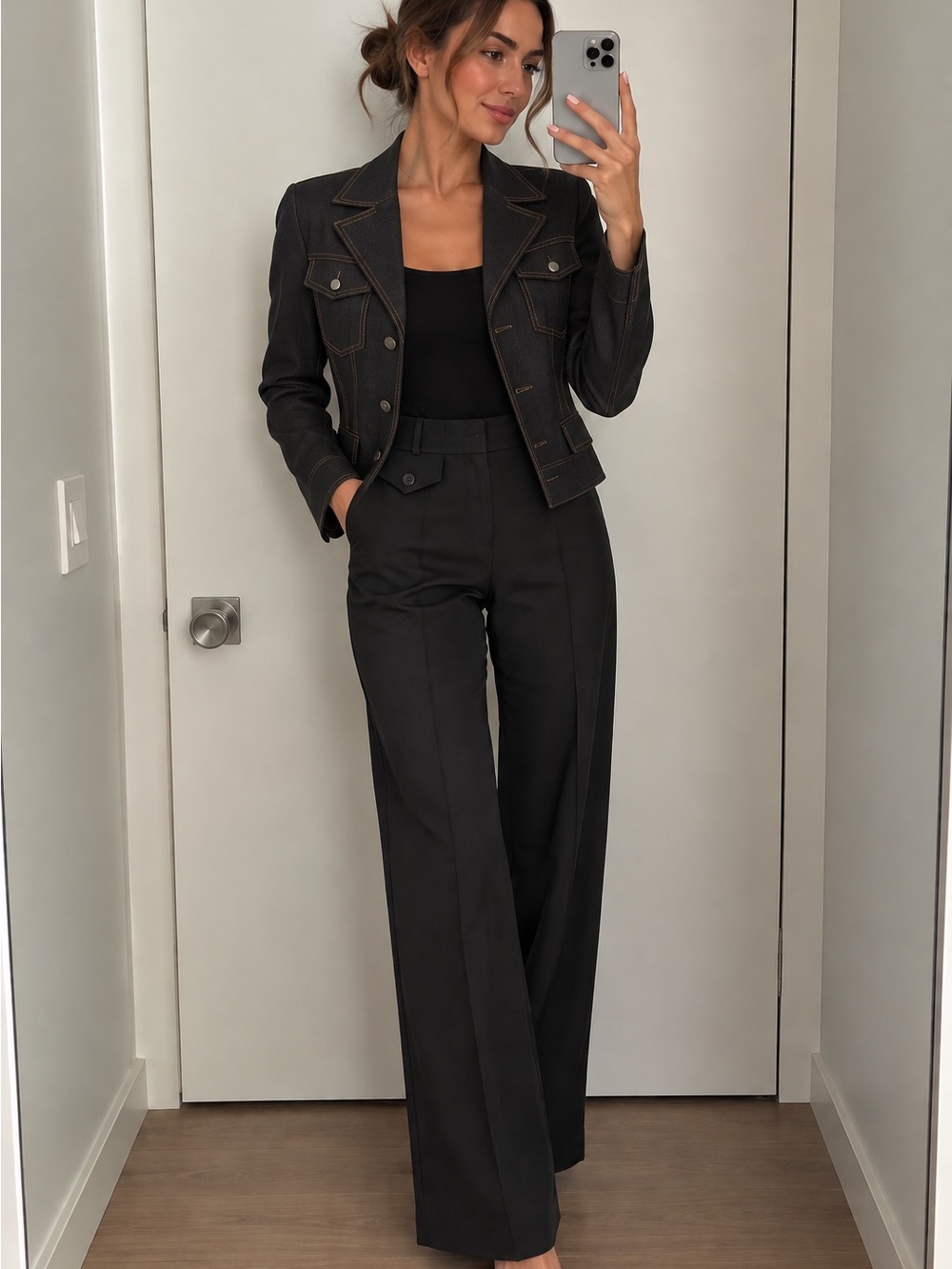 Motivi Black Wide-Leg High-Waist Trousers